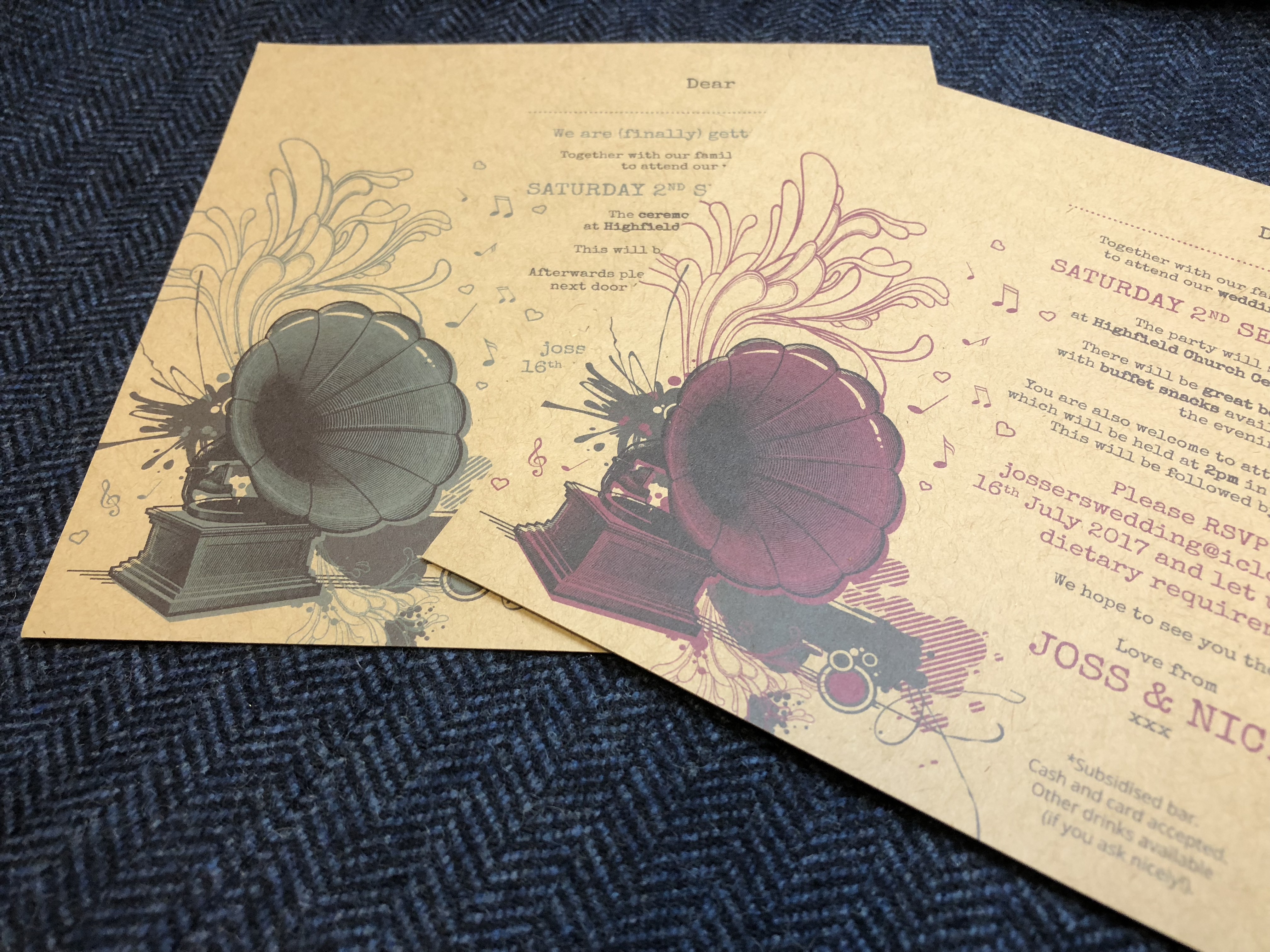 Kraft paper vintage wedding invite design and print